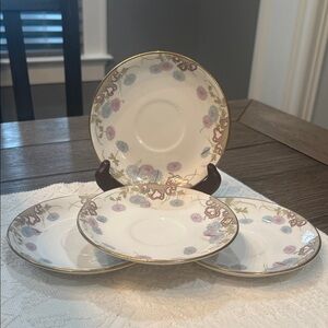 Vintage 1984 Homer Laughlin Empress Floral Saucer Set with Gold Trim 84M